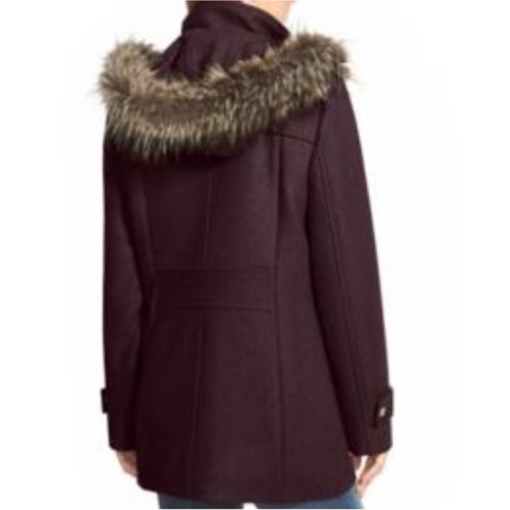 Kenneth Cole Wool Coat with Detachable Faux Fur Trim Hood - Picture 3 of 16